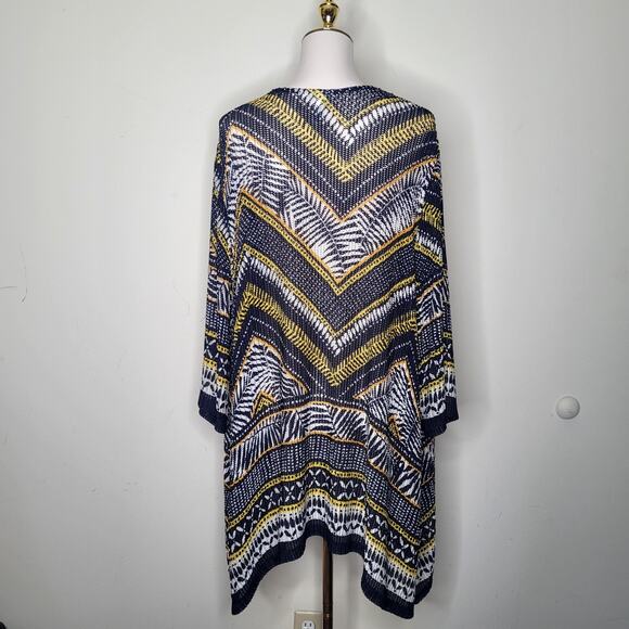 Catherines Size 2X Navy Blue Yellow White Geometric Nylon Duster POEC - Picture 2 of 7